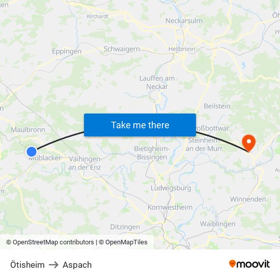 Ötisheim to Aspach map
