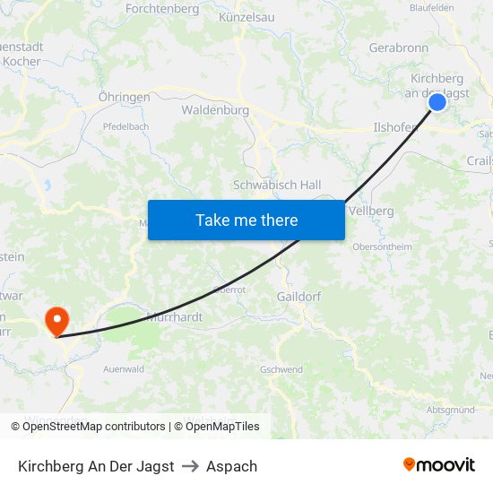 Kirchberg An Der Jagst to Aspach map