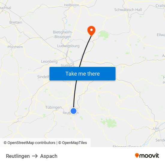 Reutlingen to Aspach map