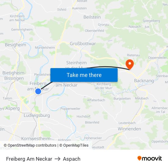 Freiberg Am Neckar to Aspach map