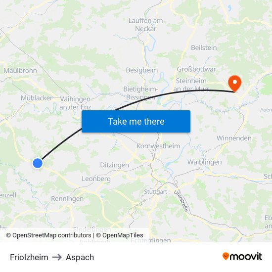 Friolzheim to Aspach map