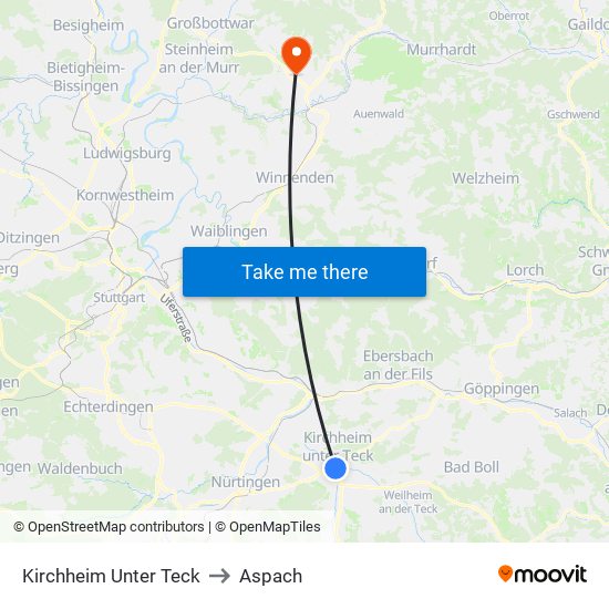 Kirchheim Unter Teck to Aspach map