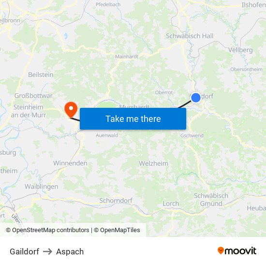 Gaildorf to Aspach map