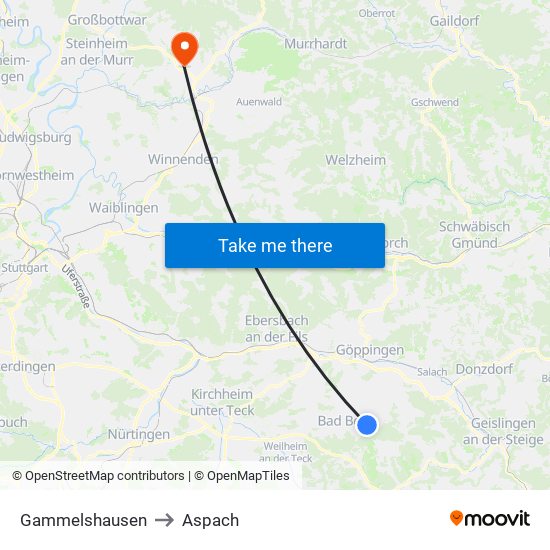 Gammelshausen to Aspach map