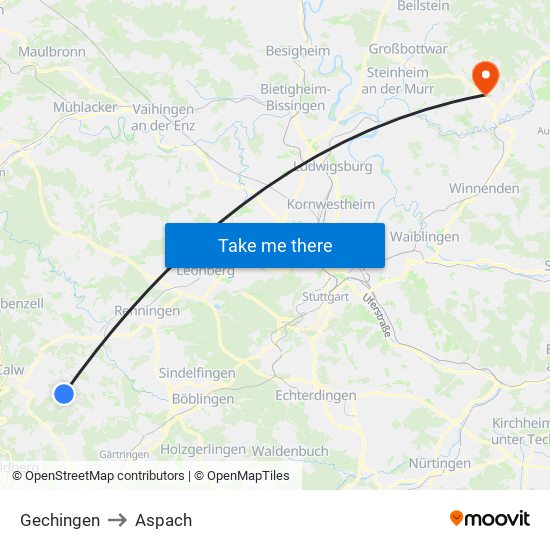 Gechingen to Aspach map