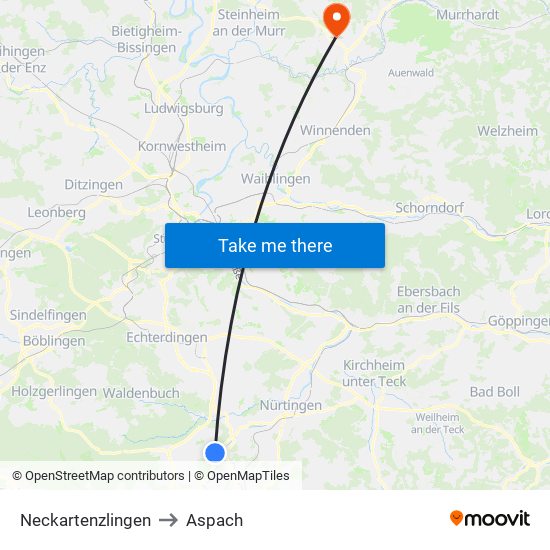 Neckartenzlingen to Aspach map
