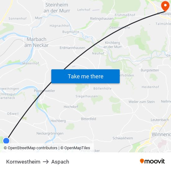 Kornwestheim to Aspach map