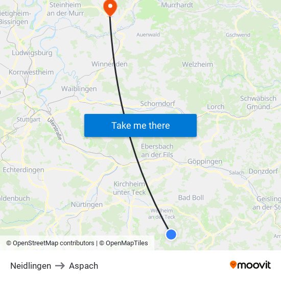 Neidlingen to Aspach map