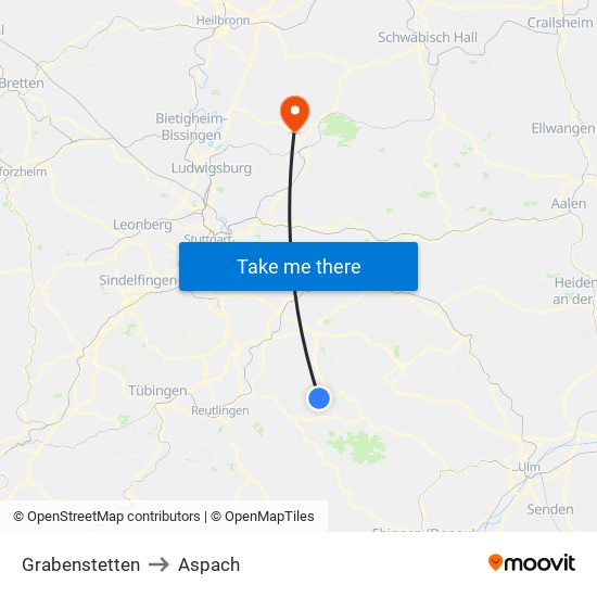 Grabenstetten to Aspach map