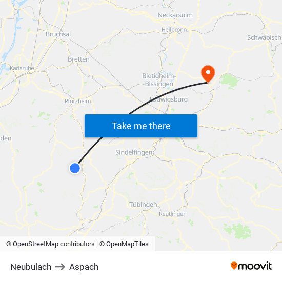 Neubulach to Aspach map