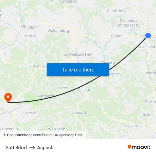 Satteldorf to Aspach map