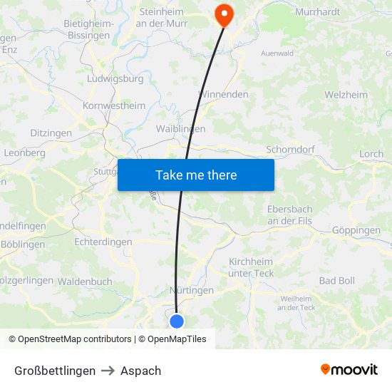 Großbettlingen to Aspach map