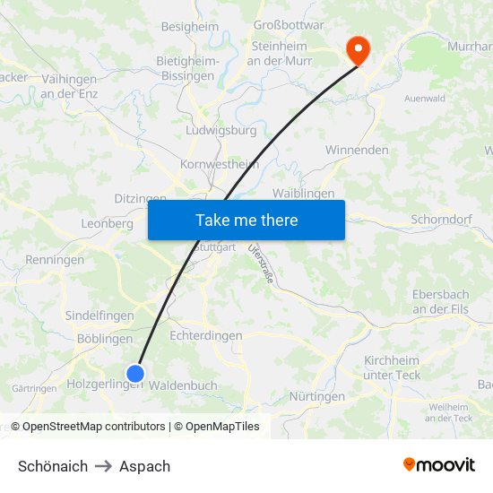 Schönaich to Aspach map