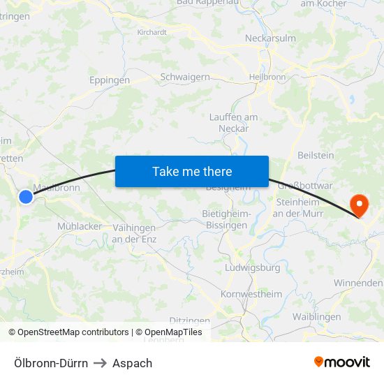 Ölbronn-Dürrn to Aspach map