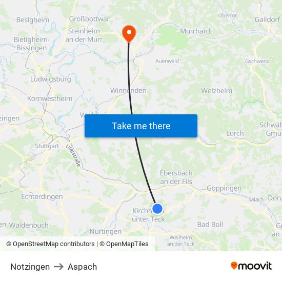 Notzingen to Aspach map