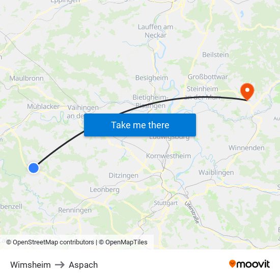 Wimsheim to Aspach map