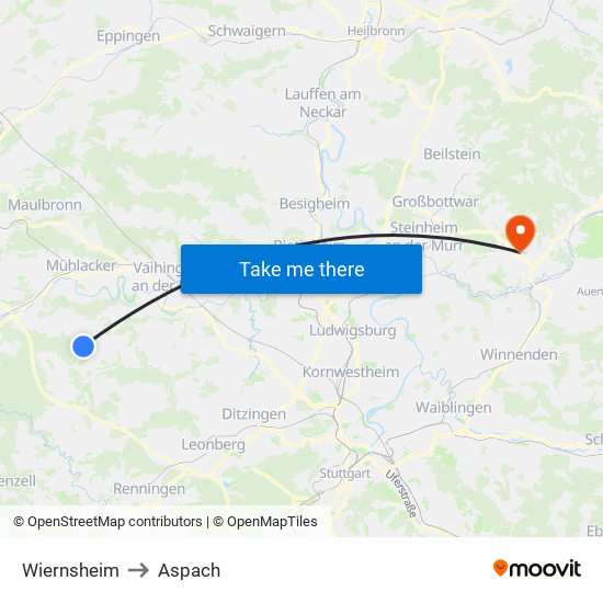 Wiernsheim to Aspach map