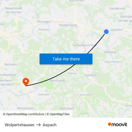 Wolpertshausen to Aspach map