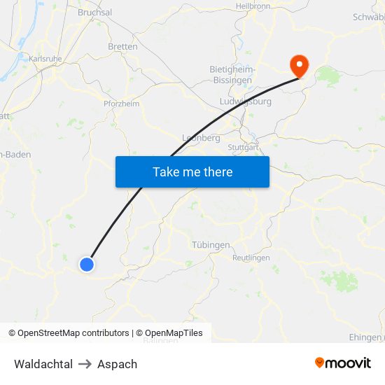 Waldachtal to Aspach map