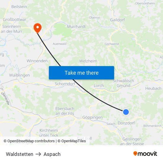 Waldstetten to Aspach map
