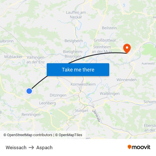 Weissach to Aspach map