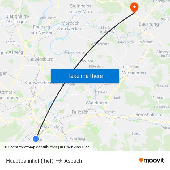 Hauptbahnhof (Tief) to Aspach map