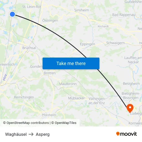 Waghäusel to Asperg map