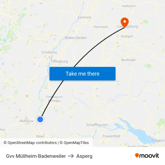 Gvv Müllheim-Badenweiler to Asperg map