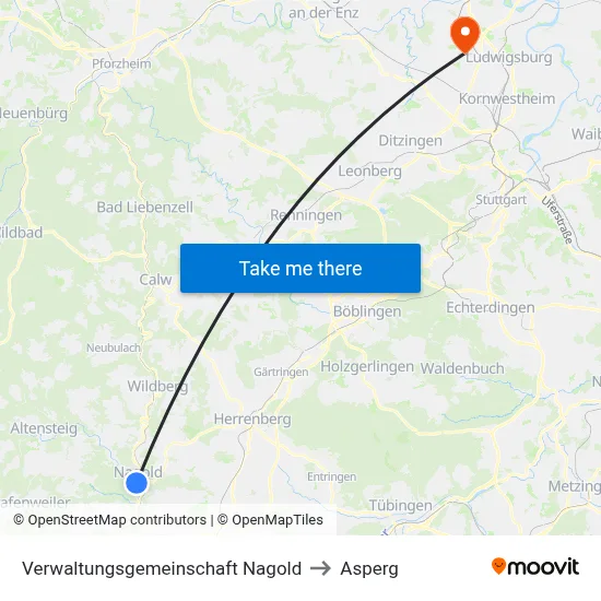 Verwaltungsgemeinschaft Nagold to Asperg map
