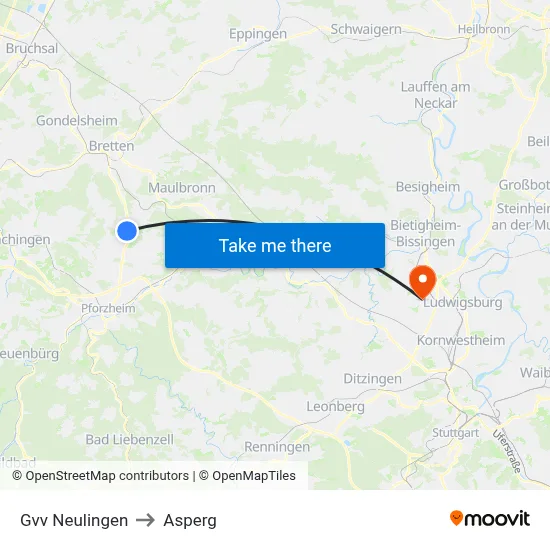 Gvv Neulingen to Asperg map
