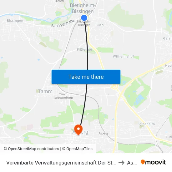 Vereinbarte Verwaltungsgemeinschaft Der Stadt Bietigheim-Bissingen to Asperg map