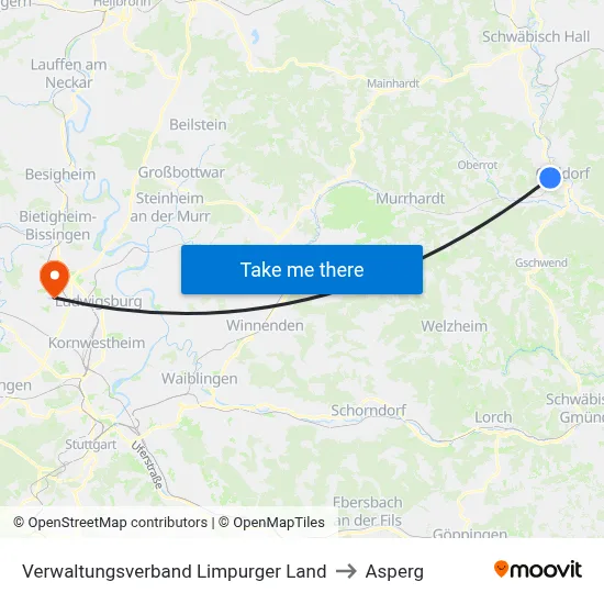 Verwaltungsverband Limpurger Land to Asperg map