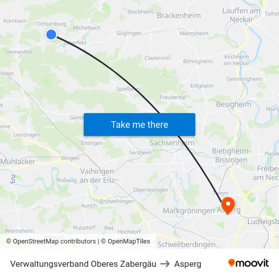 Verwaltungsverband Oberes Zabergäu to Asperg map