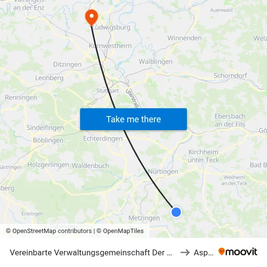 Vereinbarte Verwaltungsgemeinschaft Der Stadt Neuffen to Asperg map