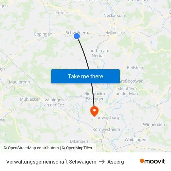 Verwaltungsgemeinschaft Schwaigern to Asperg map