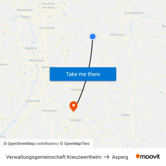 Verwaltungsgemeinschaft Kreuzwertheim to Asperg map