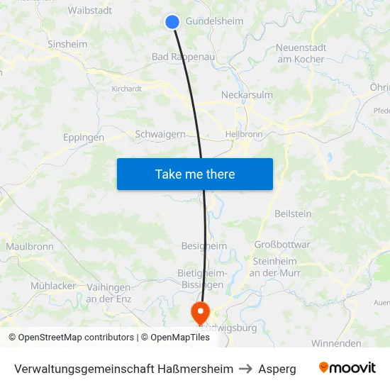 Verwaltungsgemeinschaft Haßmersheim to Asperg map