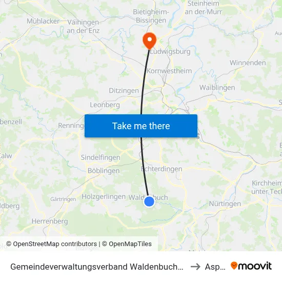 Gemeindeverwaltungsverband Waldenbuch/Steinenbronn to Asperg map
