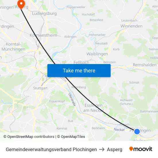 Gemeindeverwaltungsverband Plochingen to Asperg map