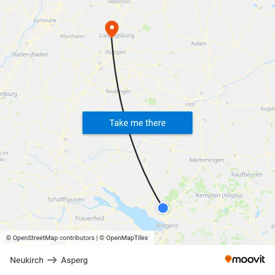Neukirch to Asperg map