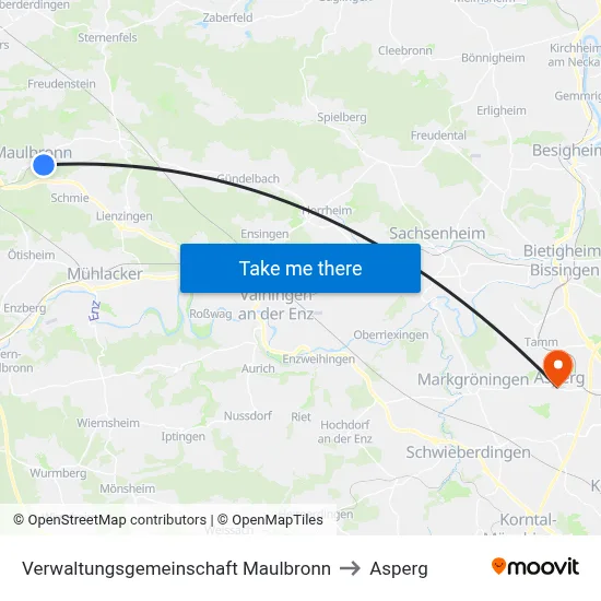 Verwaltungsgemeinschaft Maulbronn to Asperg map