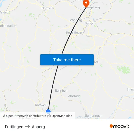 Frittlingen to Asperg map
