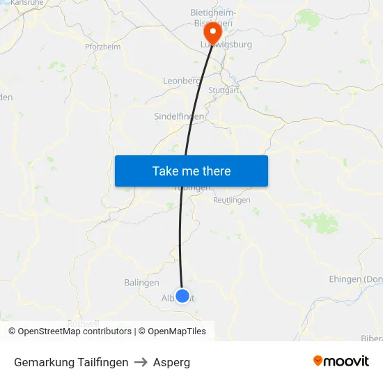 Gemarkung Tailfingen to Asperg map