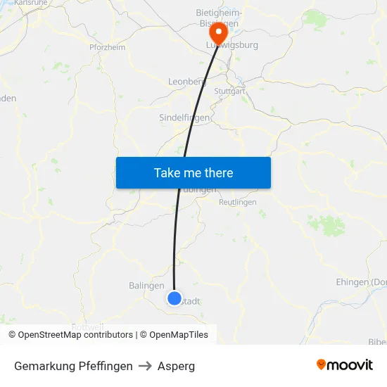 Gemarkung Pfeffingen to Asperg map