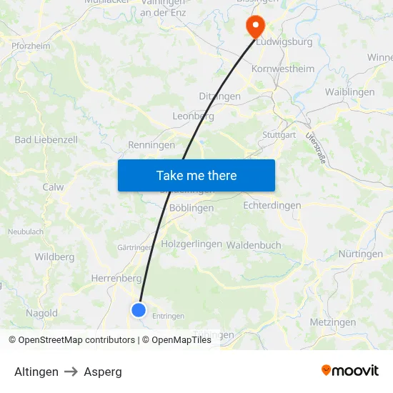 Altingen to Asperg map