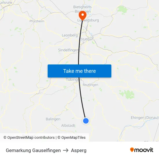 Gemarkung Gauselfingen to Asperg map