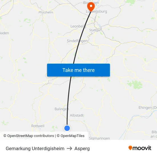 Gemarkung Unterdigisheim to Asperg map