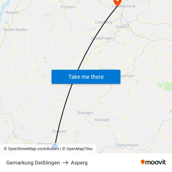 Gemarkung Deißlingen to Asperg map