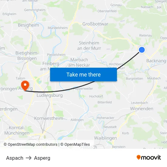 Aspach to Asperg map