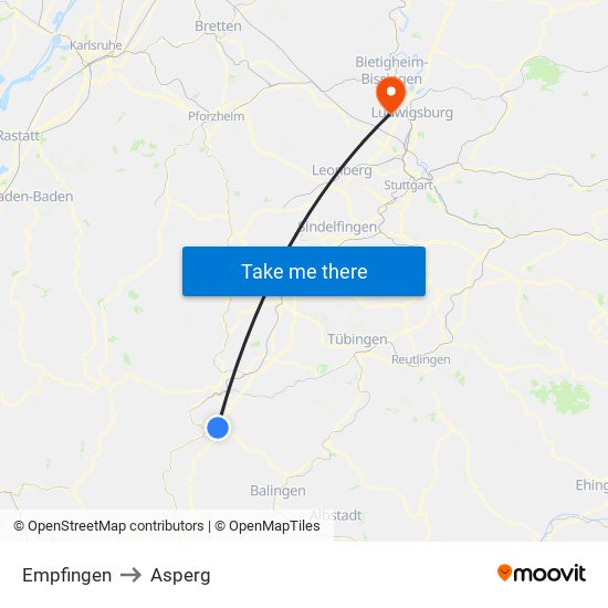 Empfingen to Asperg map